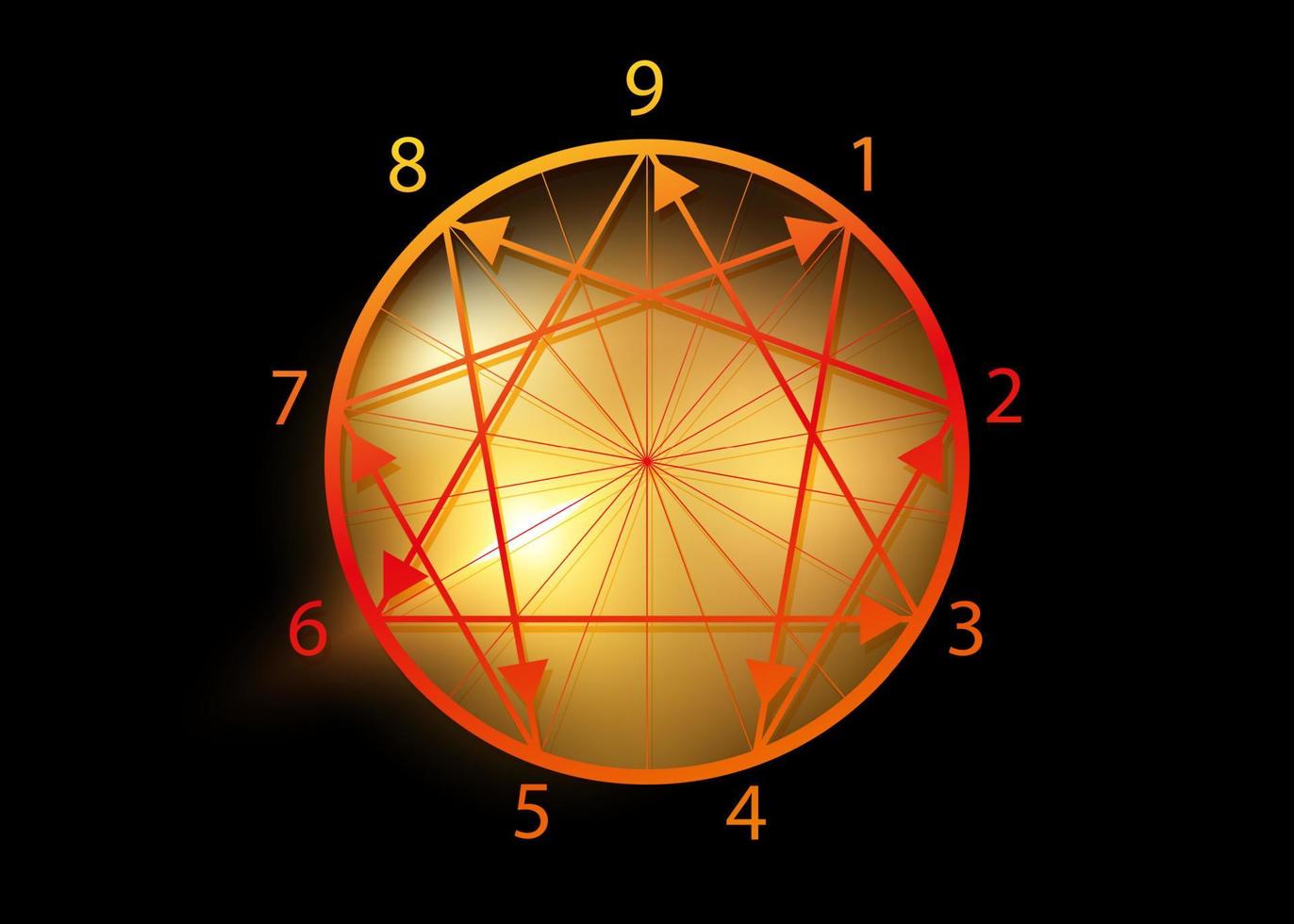 ikonen för nio enneagram, helig geometri, vektorillustration isolerad på svart bakgrund. siffror från ett till nio om de nio typerna av personlighet vektor