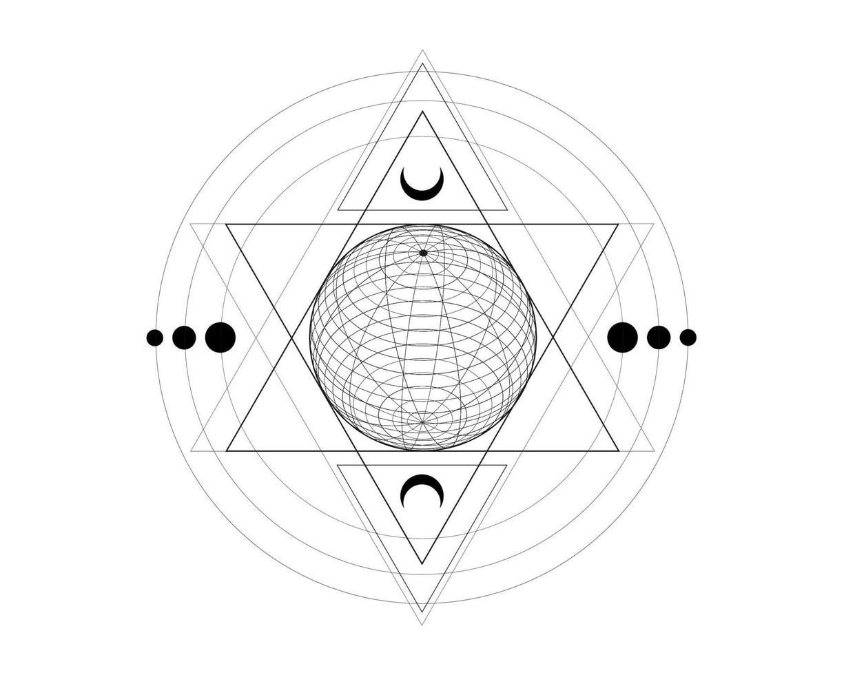 mystisk helig geometri symbol. alkemi magi wireframe sfär, ockult, filosofiskt tecken. för skivomslag, affisch, sakramental design. astrologi, religion koncept. vektor isolerad på vitt