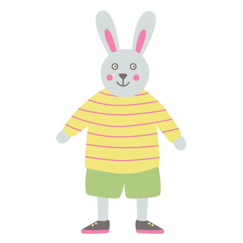 rolig kanin eller kanin pojke. handritad platt illustration. perfekt för påskhälsningskort. vektor
