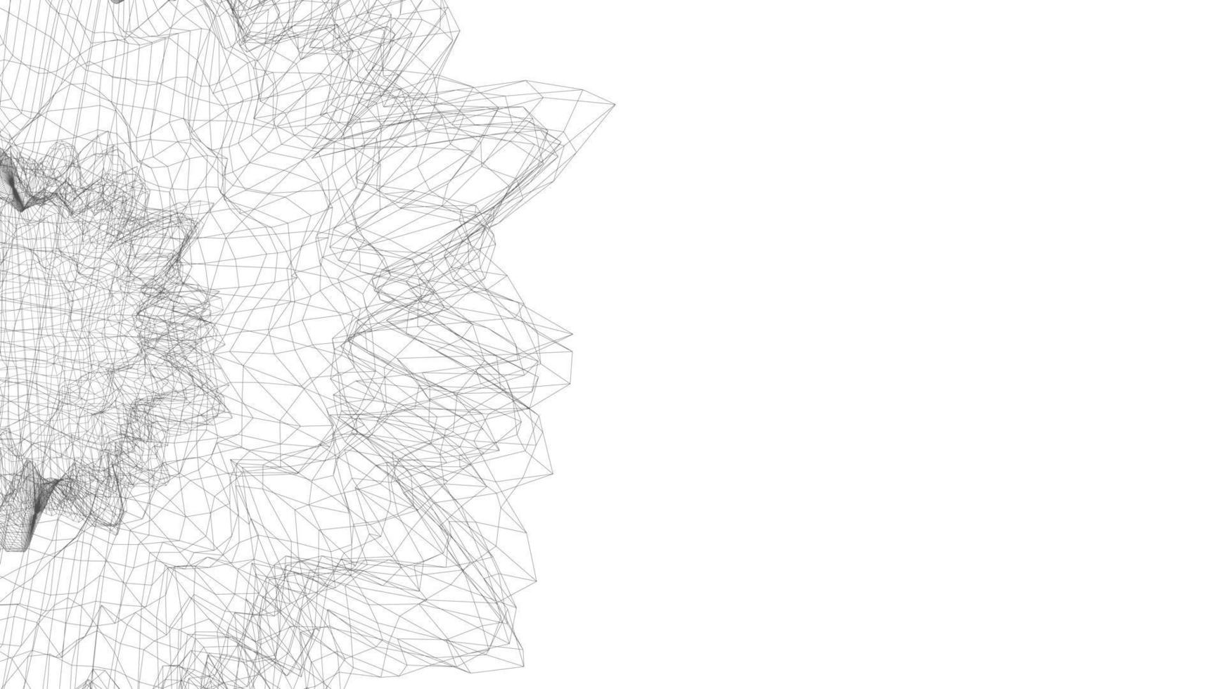 abstrakt blomma från polygonal mesh. monokrom kontur blommande krysantemum svart tråd simulering geometrisk dekoration i digital techno vektor stil