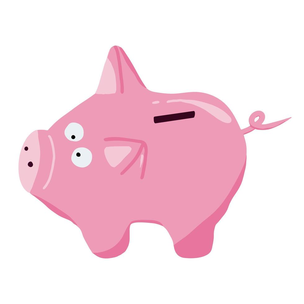 handgezeichnetes rosa sparschwein mit goldmünzen. Konzept der Geldakkumulation. vektor