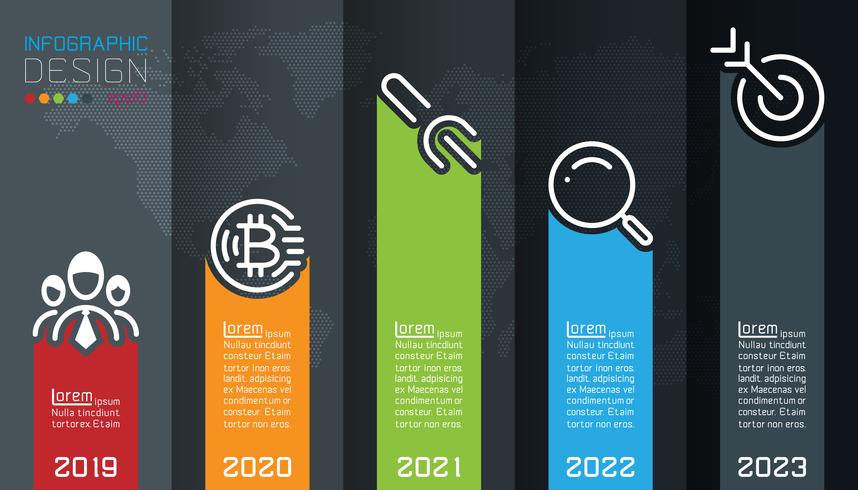 Fem etiketter med affärsikoninfografik vektor