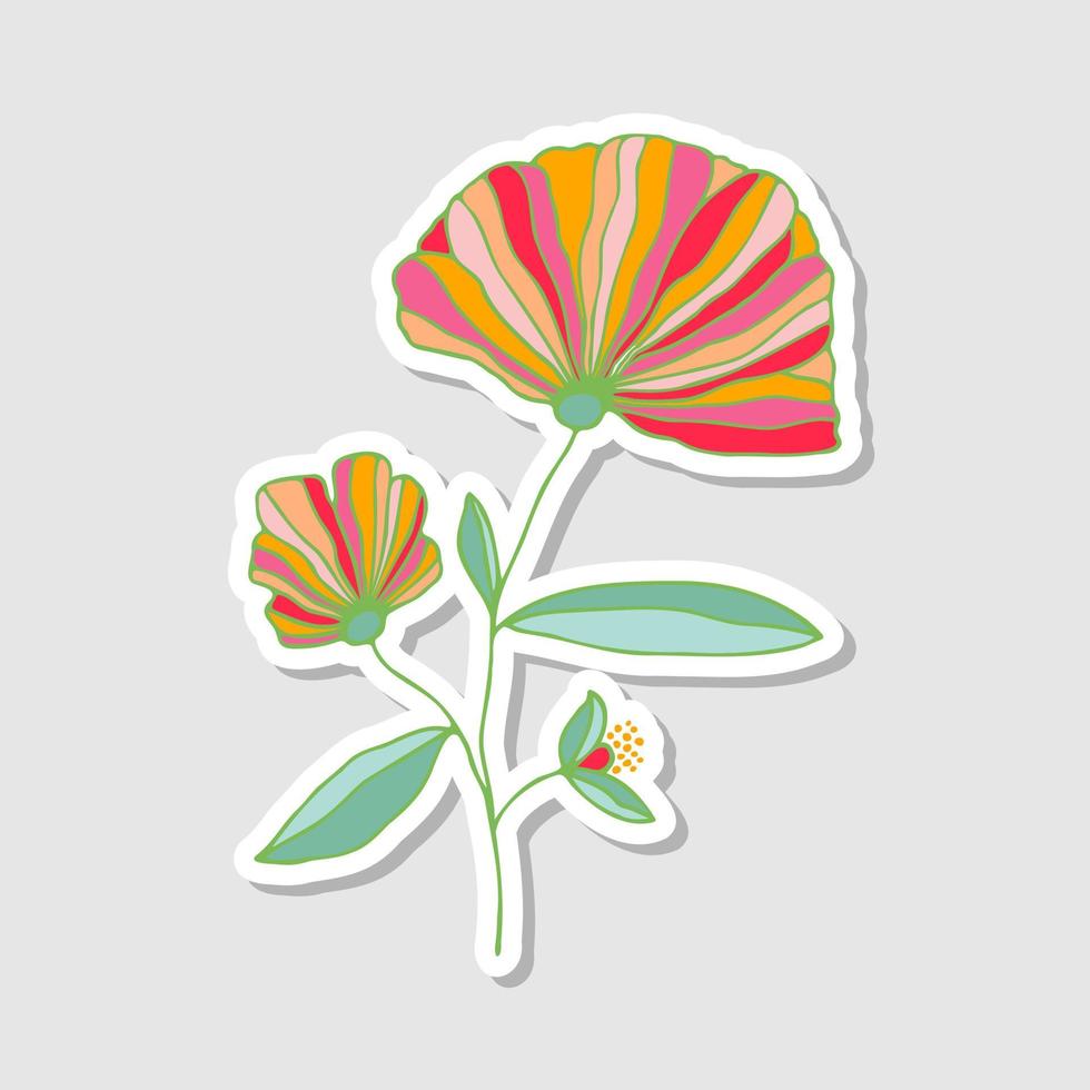 bunte fantasiehand gezeichnete blume. Aufkleber mit Blumen für das Album. schöne florale stickers.doodle-Stil. leuchtende Blumen zeichnen. Vektor-Illustration. vektor