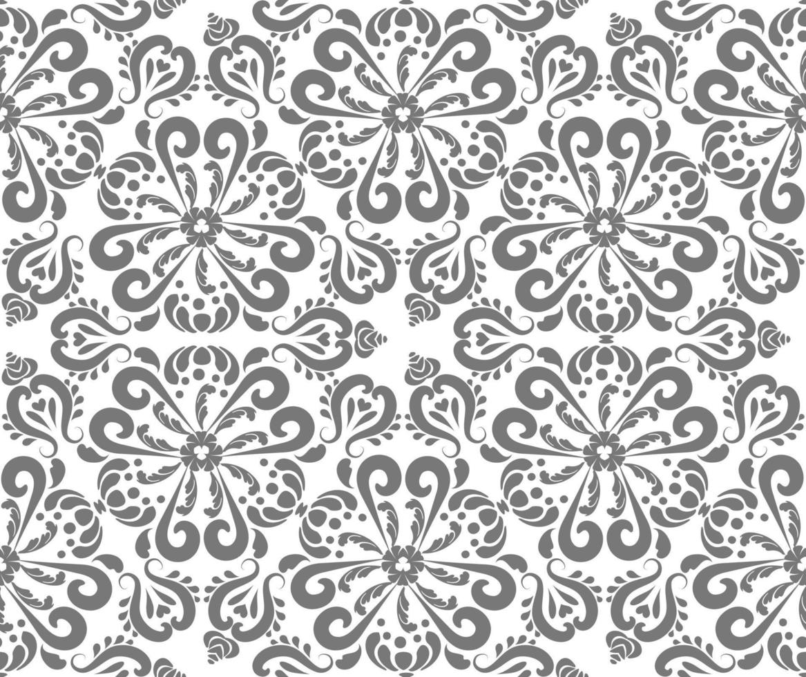 grå orientalisk prydnad seamless mönster. rik damast mönster bakgrund. grå, vit färg. dekorativ konsistens. mehndi mönster. för tyg, tapeter, förpackningar. vektor