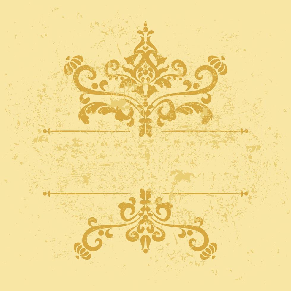 vintage guld grunge mall med mönster och ram kanter. dekorativa shabby mönster för inbjudan, tagg, vykort eller certifikat. guld, gul färg. vektor