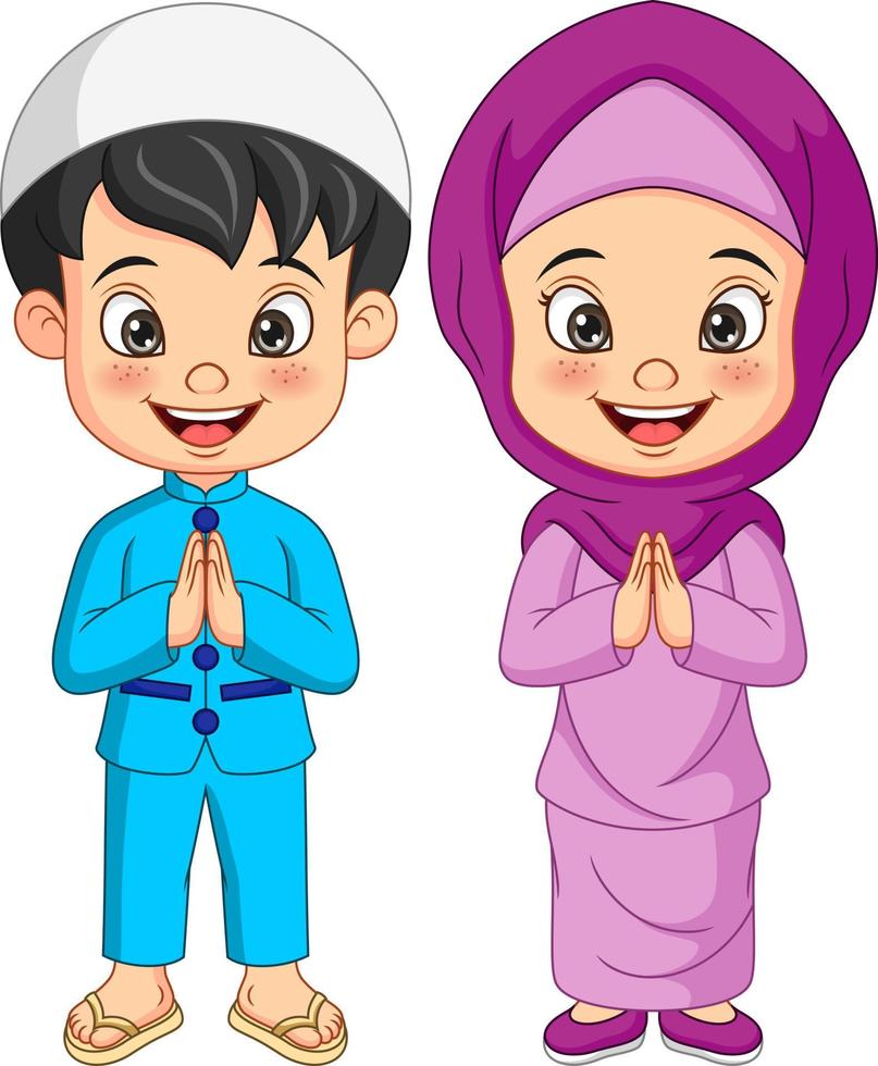 Cartoon muslimisches Kind Gruß Salaam vektor
