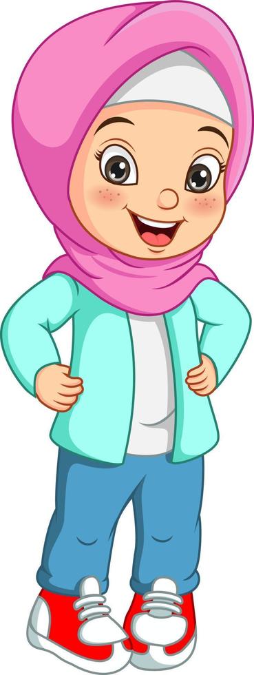 Cartoon muslimisches Mädchen in Hijab posiert vektor