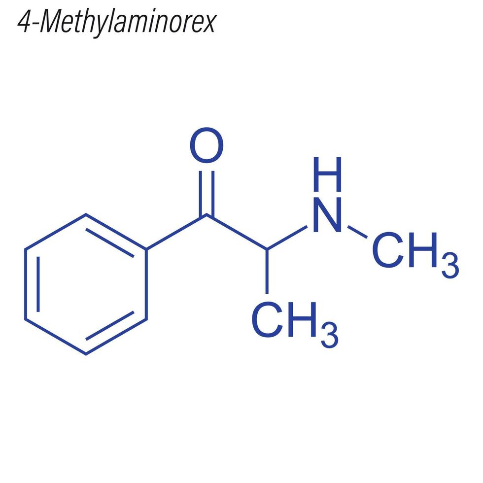 Vektorskelettformel von 4-Methylaminorex. Droge Chemikalie {f} vektor