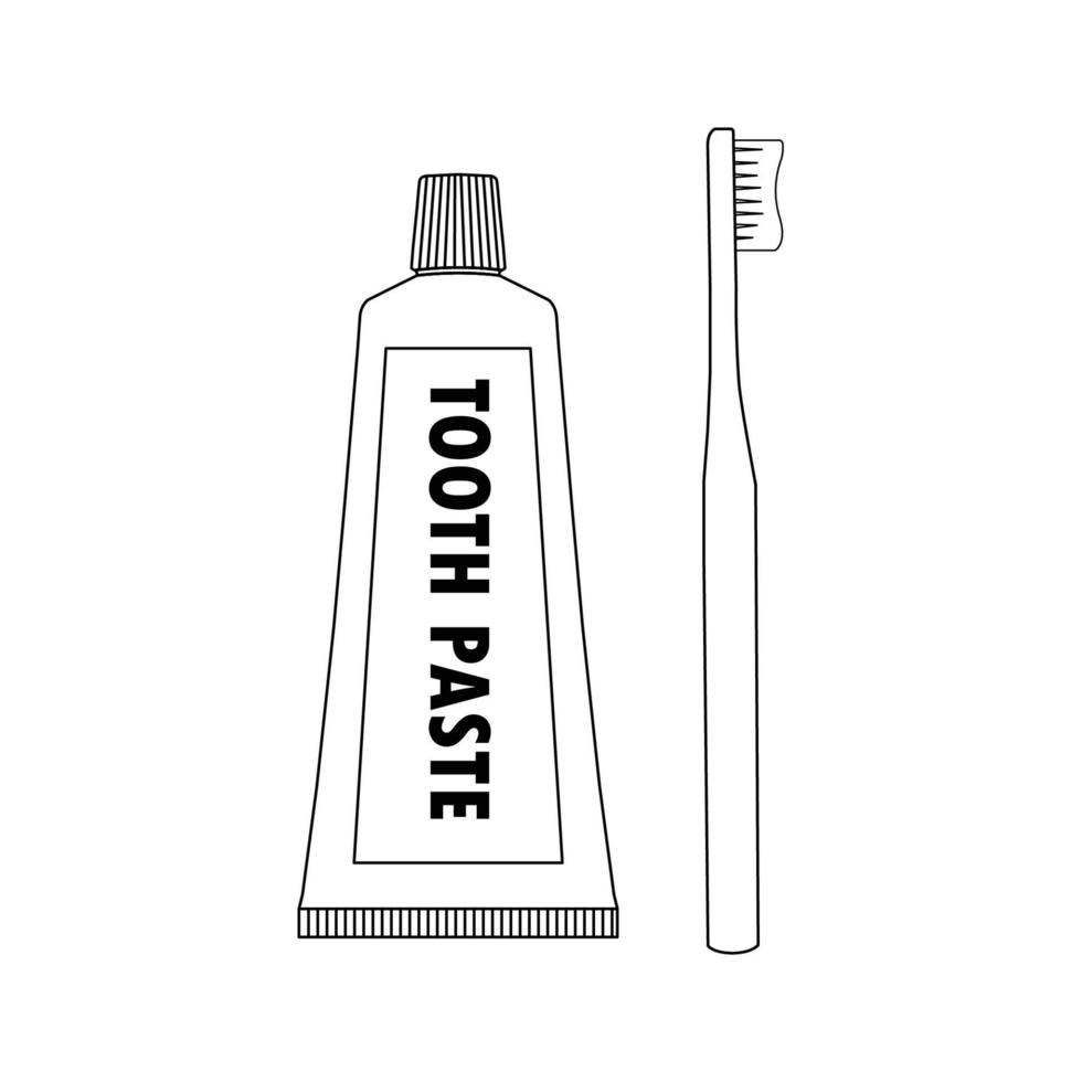 tandborste och tandkräm konturikonillustration på isolerad vit bakgrund lämplig för hygien, renlighet, munhygienisk ikon vektor