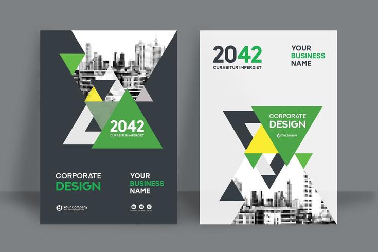 Grüne dreieckige Stadt-Hintergrund-Geschäfts-Bucheinband-Design-Schablone vektor