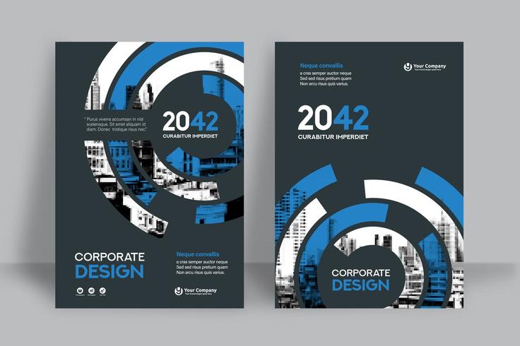 Blaue und weiße Kreisstadt-Hintergrund-Geschäfts-Bucheinband-Design-Schablone vektor