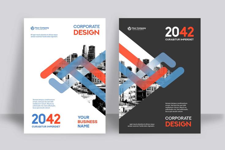Blaue und rote Linien Stadt-Hintergrund-Geschäfts-Bucheinband-Design-Schablone vektor