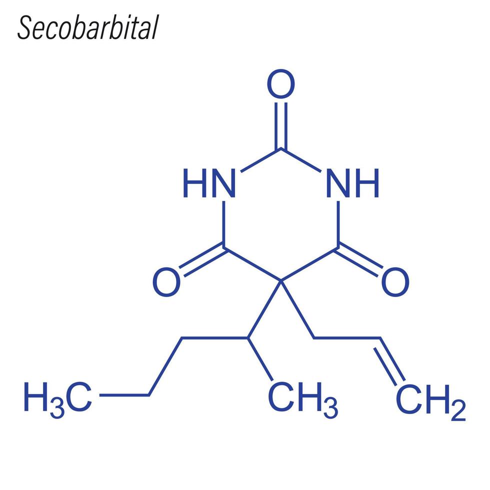 Vektorskelettformel von Secobarbital. Droge chemisches Molekül. vektor