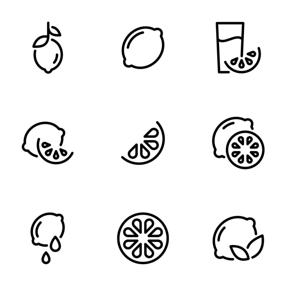 Reihe von schwarzen Symbolen isoliert auf weißem Hintergrund, zum Thema Zitrone, Limette vektor