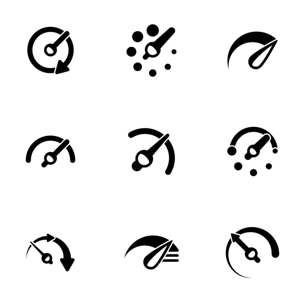 uppsättning svarta ikoner isolerad på vit bakgrund, på tema hastighetsmätare vektor