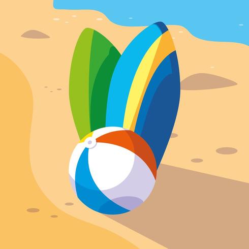 Surfbräda och strandboll vektor