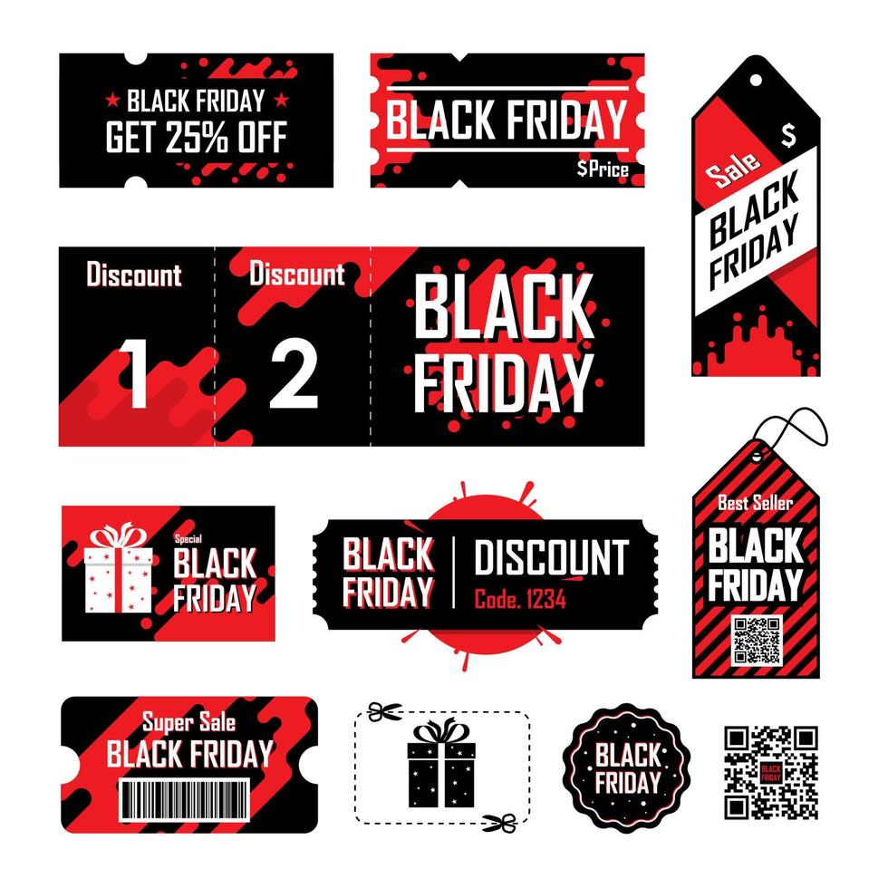 Black Friday Ticketkartenetikett. Gestaltungselement mit schwarzer und roter Farbe. Vektor-Illustration vektor