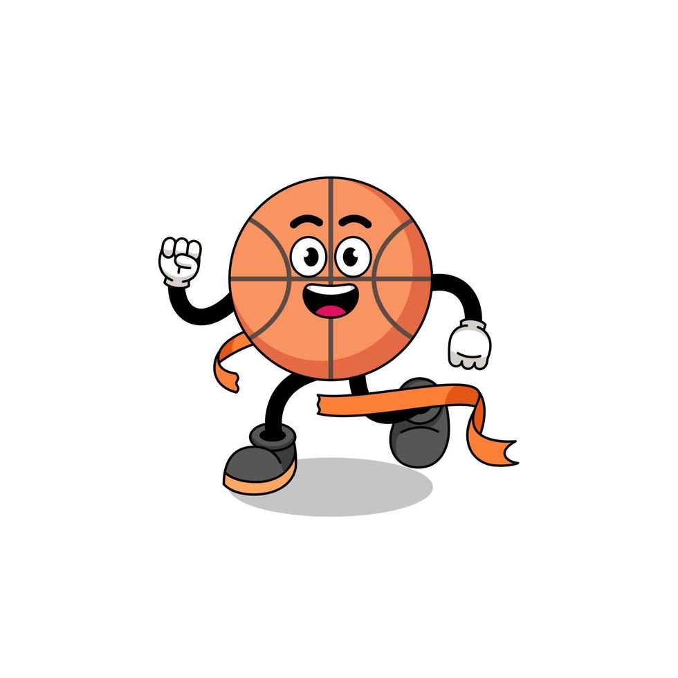 maskottchenkarikatur des basketballs, der auf der ziellinie läuft vektor