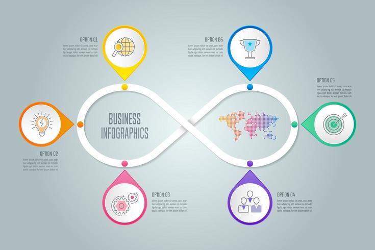 Infografik-Design-Business-Konzept mit 6 Optionen, Teile oder Prozesse. vektor