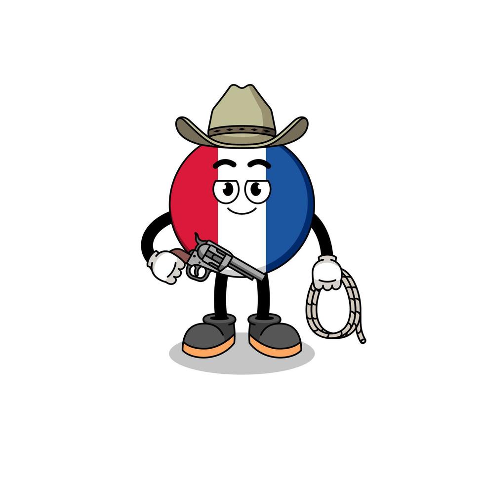 karaktär maskot av Frankrike flagga som en cowboy vektor