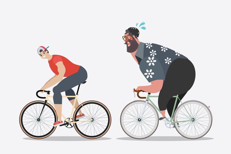 Schlanke Männer mit fetten Männern beim Radfahren vektor
