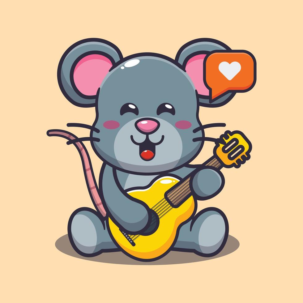 söt mus spelar gitarr tecknad vektorillustration vektor