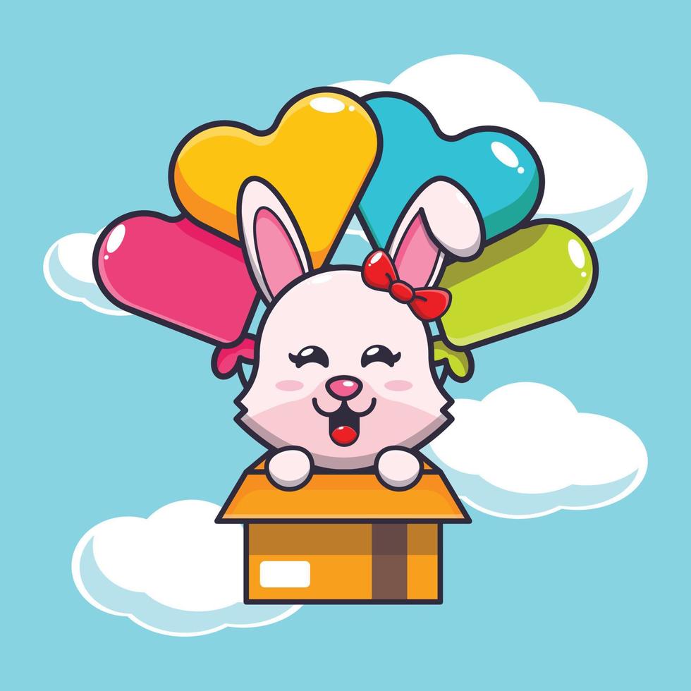 söt kanin maskot seriefigur flyga med ballong vektor