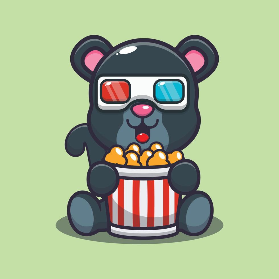 söt panter äter popcorn och tittar på 3d-film vektor