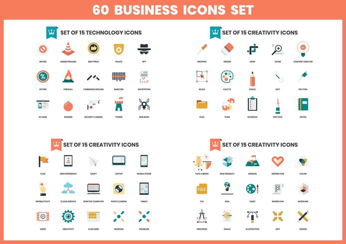 60 Kreativitätsikonen eingestellt für Geschäft vektor
