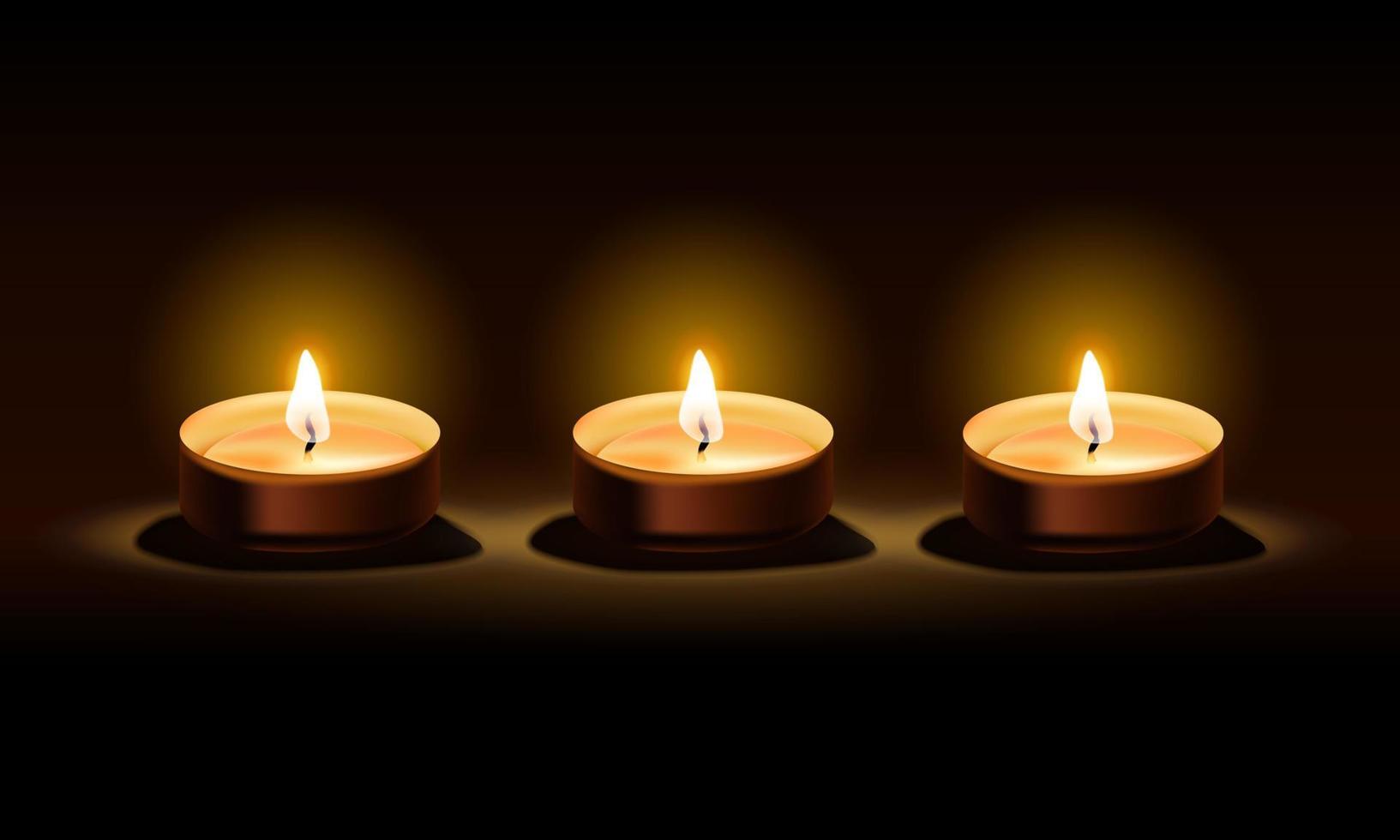 drei Kerzen in einem dunklen schwarzen Hintergrund für Gelassenheit, Vektorillustration vektor
