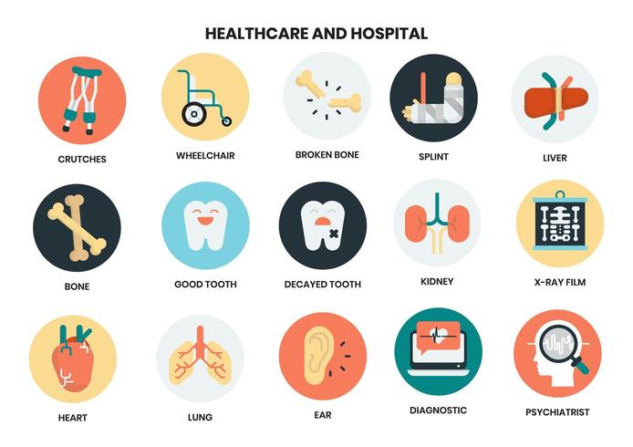 Sjukhus och sjukvård ikoner vektor