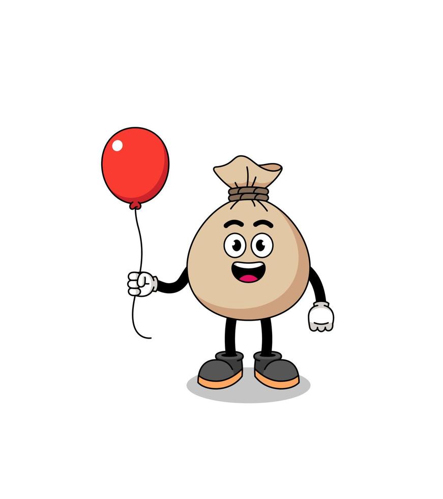 Karikatur des Geldsacks, der einen Ballon hält vektor