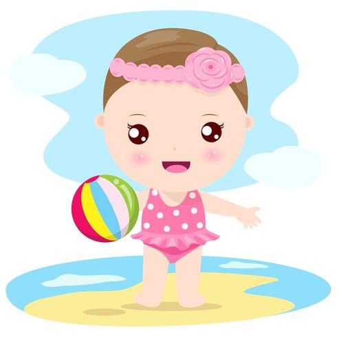 Baby Mädchen Am Strand vektor