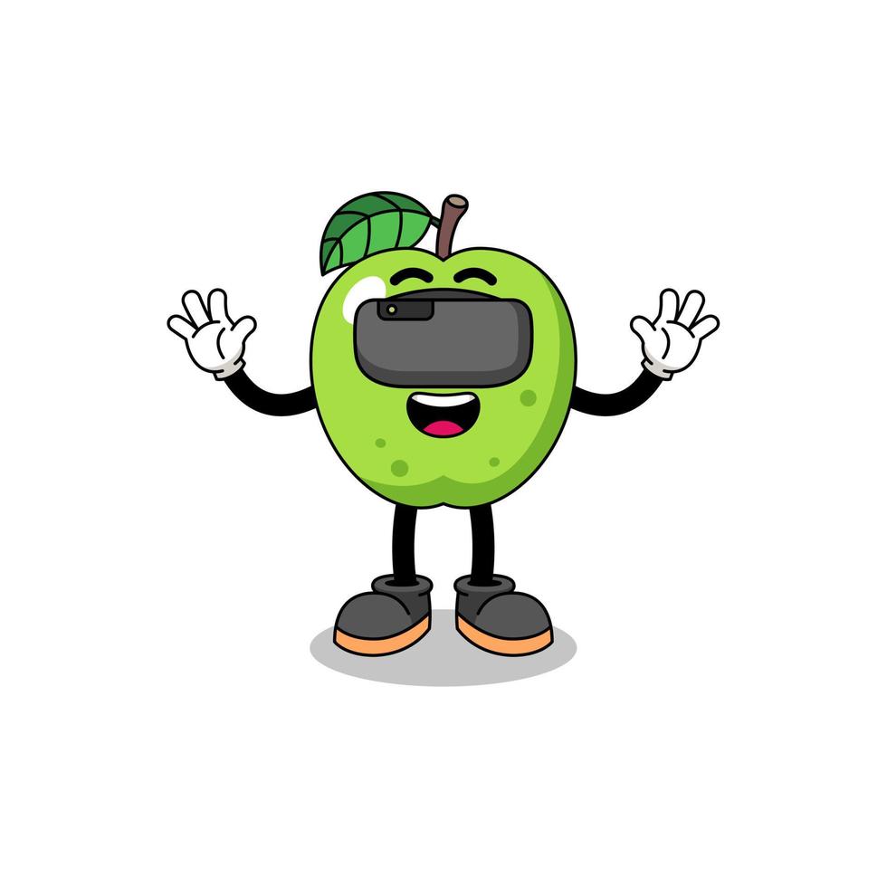 illustration av grönt äpple med ett vr-headset vektor