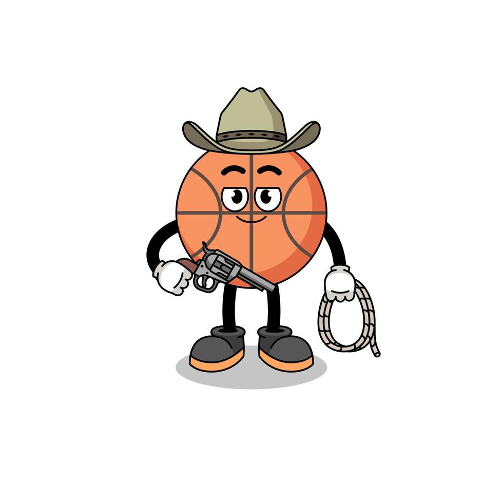 Charaktermaskottchen des Basketballs als Cowboy vektor