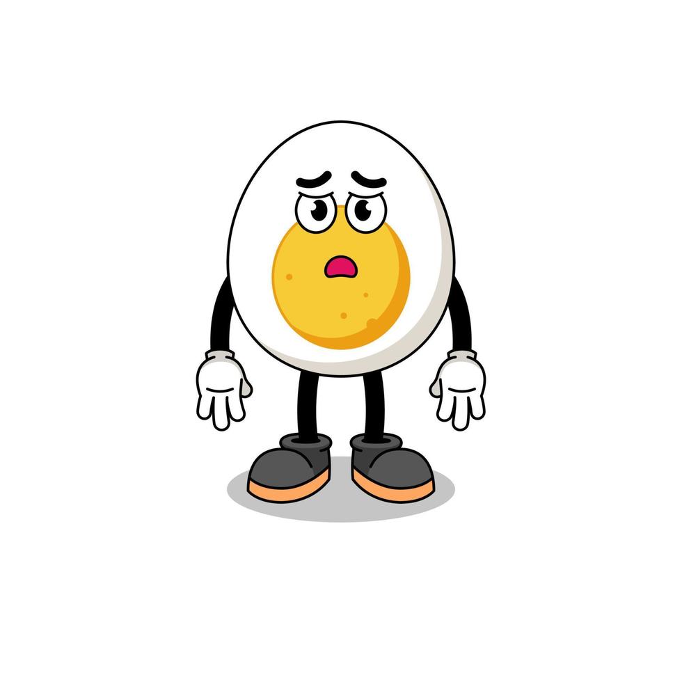 kokt ägg tecknad illustration med sorgligt ansikte vektor
