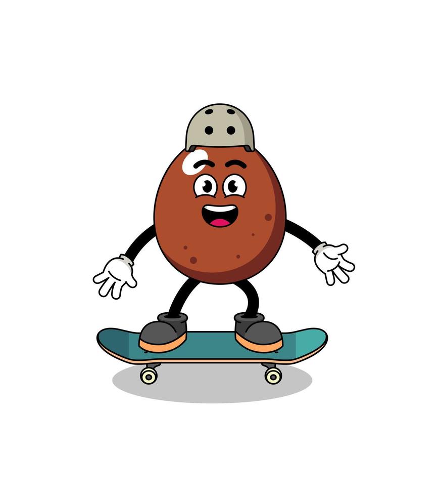 schokoladenei-maskottchen, das ein skateboard spielt vektor