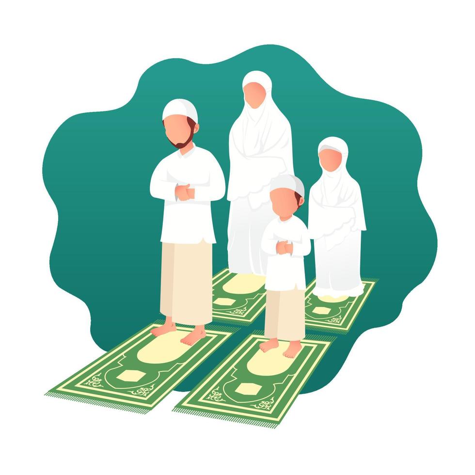 muslimische familie betet zusammen. vektor