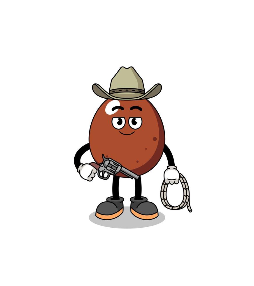 karaktär maskot av choklad ägg som en cowboy vektor