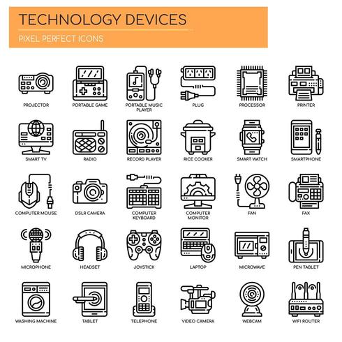 Sammlung dünne Linie Technologie-Gerät-Ikonen vektor