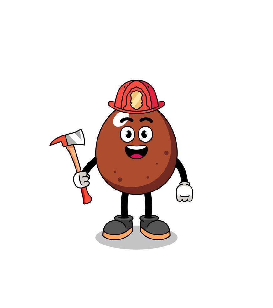 tecknad maskot av choklad ägg brandman vektor