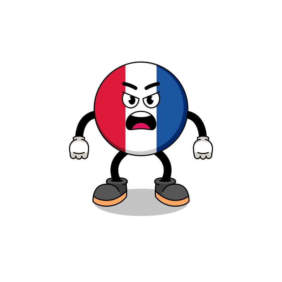 Frankrike flagga tecknad illustration med argt uttryck vektor