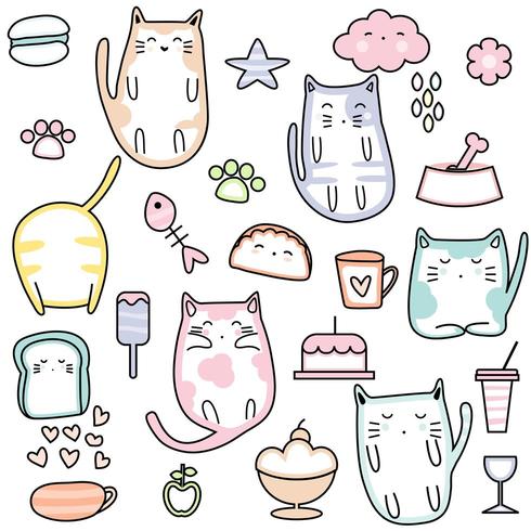 Katzen und Süßigkeiten Cute Seamless Pattern vektor