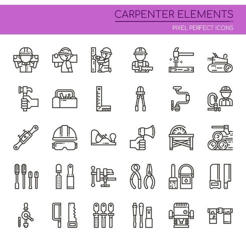 Satz der dünnen Schwarzweiss-Linie Carpenter Elements vektor