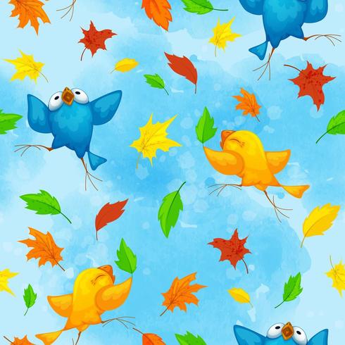 Nahtloses Herbstmuster mit lustigen Tanzenvögeln vektor