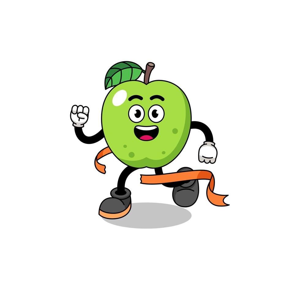 maskot tecknad av grönt äpple körs på mållinjen vektor