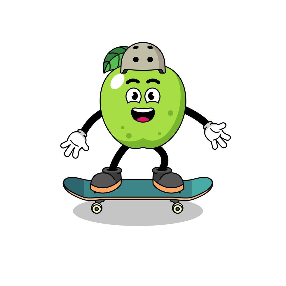 grönt äpple maskot spelar en skateboard vektor