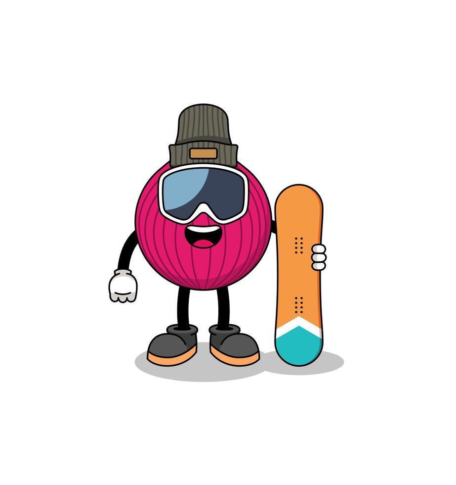 maskot tecknad av lök röd snowboardspelare vektor
