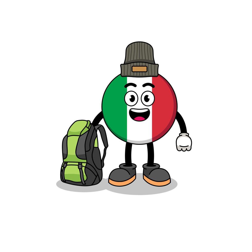 illustration av Italiens flagga maskot som en vandrare vektor