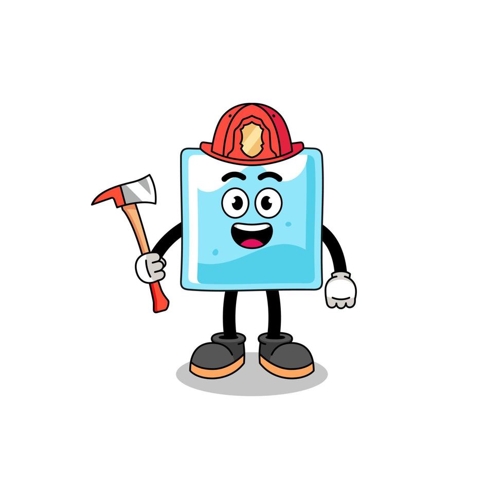 tecknad maskot av isblock brandman vektor
